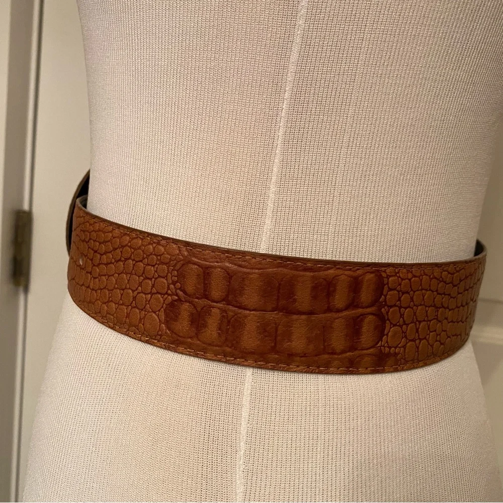 TOGETHER CRAFTS BELT BROWN CROC LOOK LEATHER VINTAGE SIZE S M